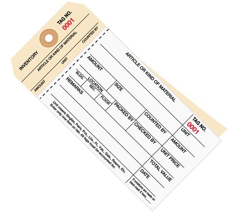 Stub Style 2 Part Carbonless Inventory Tags
