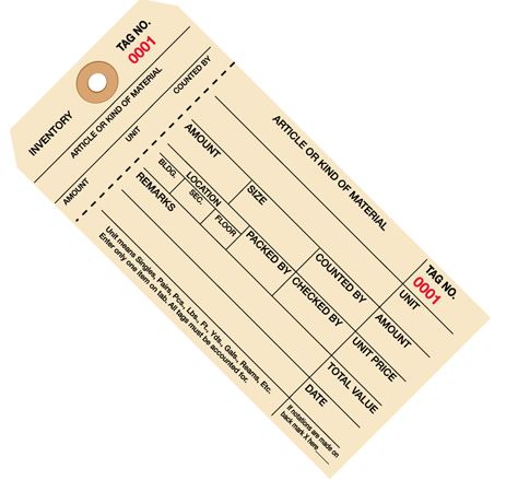 Stub Style 1 Part Carbonless Inventory Tags